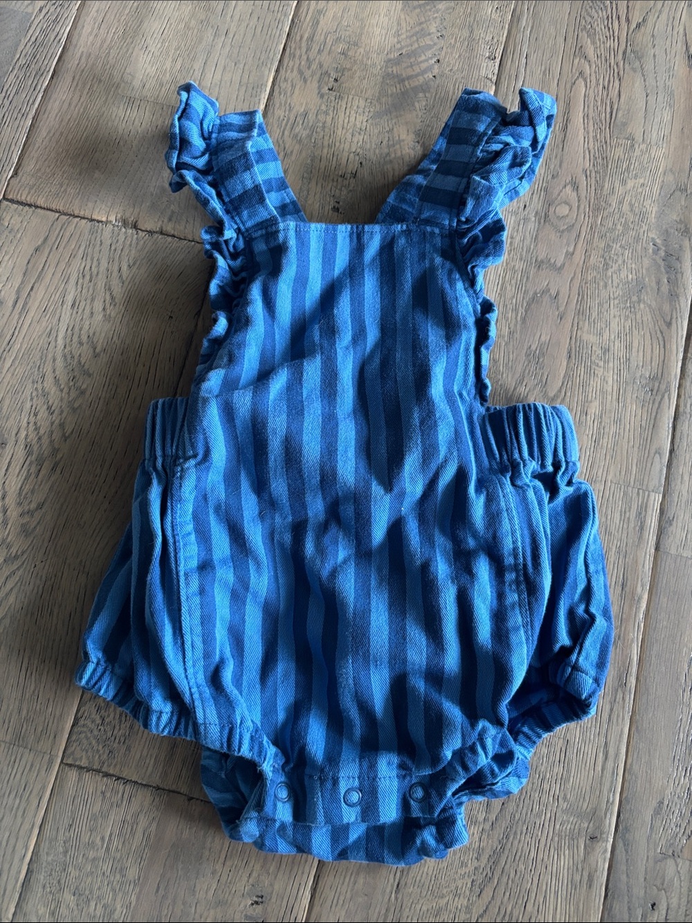 Tea Collection Blue Striped Ruffle-Shoulder Romper